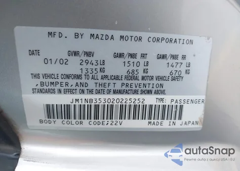 2002 Mazda Mx-5 Miata Cloth/Ls/Se из США, поврежденный, VIN JM1NB353020225252